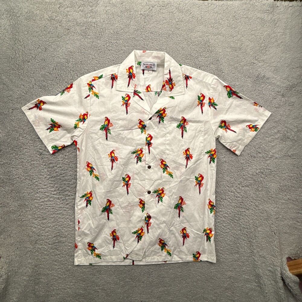 Pacific Legend Shirt Mens M White Hawaiian Scarlet Macaw‎ Camp Short Sleeve